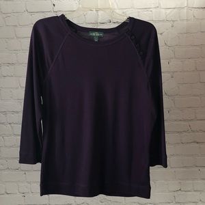 Women's Lauren Ralph Lauren purple 100 percent cotton shirt with button detail.